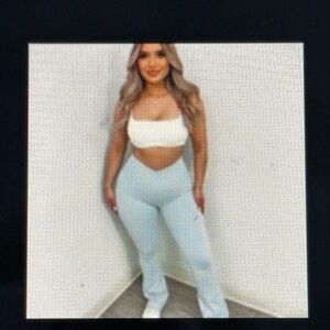 V Waist Flare Leggings-Light Blue